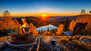 Осенний горный костер и нежные звуки озера для спокойствия, сна и медитации