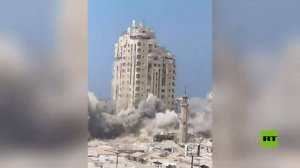 غزة.. تدمير برج مشتهى بثلاثة صواريخ إسرائيلية