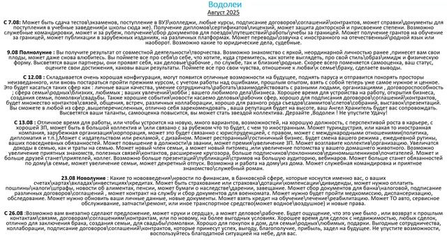 Водолеи. Астропргноз на Август 2025