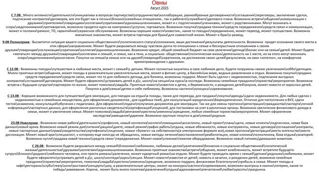 Овны.Астропрогноз на Август 2025