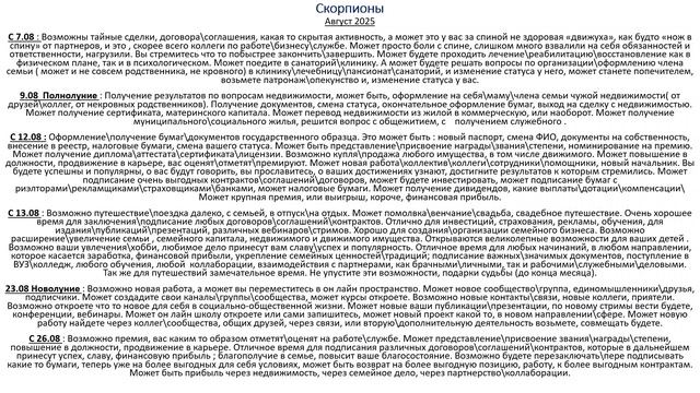 Скорпионы. Астропргноз на Август 2025