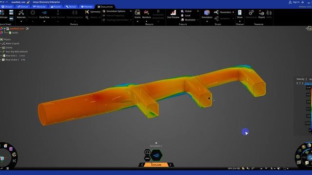 Быстрый CFD расчет в Ansys Discover на примере коллектора с тремя выпусками.