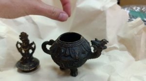 Редкая старинная конфетница Будда на драконе Китай, 19 век с сюрпризом