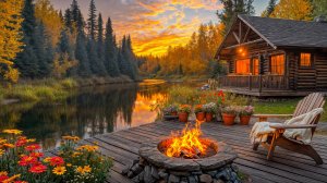 Уютная атмосфера осеннего заката 🍂 Треск Костра, пение птиц, шум воды и осенние звуки природы