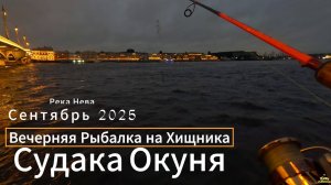 ВЕЧЕР РЫБАЛКА ГОРОД СПБ РЕКА НЕВА СЕНТЯБРЬ ВЫХОД НА ХИЩНИКА КЛЮЁТ ОКУНЬ ОТВОДНОЙ РУЛИТ
