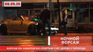 Ночной форсаж в Хабаровске: Nissan разнёс дерево на скорости | 2 человека пострадали в ДТП