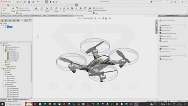 Моделирование аэродинамики дрона квадрокоптера в SolidWorks CFD
