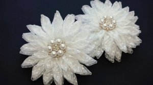 Белые пышные банты из органзы в горошек (24210)