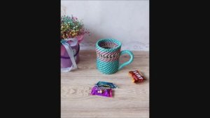 Кружка с ажуром корневым плетением из бумажной лозы