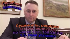 Судимость рецидив и семь велокраж 1.5. года условно по ч.1 ст. 158 УК РФ