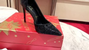 Туфли женские в стиле Christian Louboutin Iriza из текстиля чёрного цвета с блеском