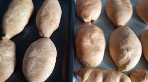 Пироги с картошкой, чёрной смородиной и 2 сосиски в тесте.