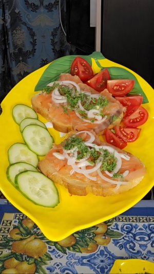 Брускетта с лососем ☕️ Мукбанг 🤗  еда