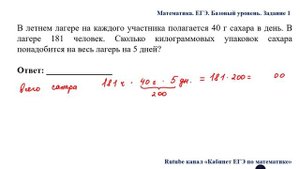 ЕГЭ. Математика. Базовый уровень. Задание 1. В летнем лагере на каждого участника полагается 40 г