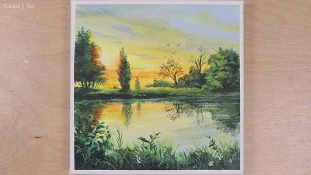 Рисуем закат на озере / Акриловая живопись для начинающих смотреть онлайн