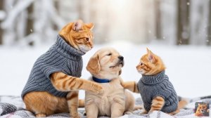 Как котики щенка накормили