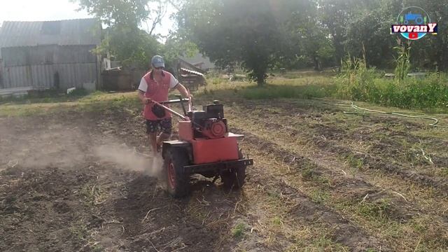 Картопле копалка в роботі. Іспит на городі. суха земля. смотреть онлайн