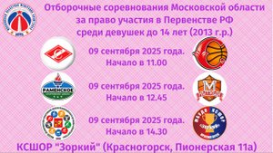 Отборочные соревнования Московской области среди девушек до 14-ти лет (2013 г.р. и моложе)