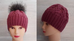 Женская ПЫШНАЯ шапка спицами с КОСАМИ, АККУРАТНОЙ макушкой, КЛАССИЧЕСКИМ наборным краем. Часть 1/2