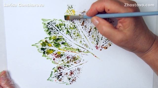 Техника рисования живыми листьями. Дикий виноград. Жи?