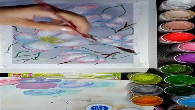 Рисование цветущей яблони красками. смотреть онлайн