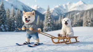 Видео для детей. Собачка и его приключения. Учиться кататься на лыжах, мультик для детей. Мультики