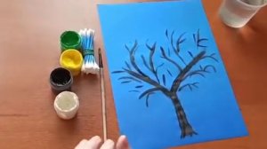 Рисование ватными палочками: Цветущая яблоня