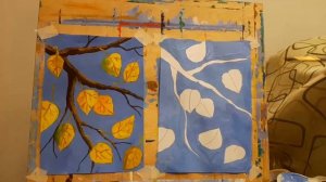 Рисуем осеннюю ветку липы гуашью.