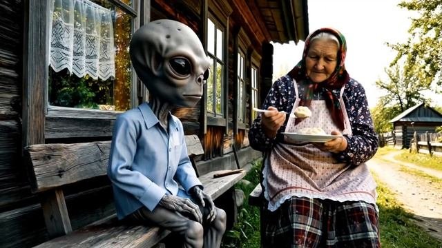 Бабушка и Пришелец в деревне #бабушка #бабка #пришелец