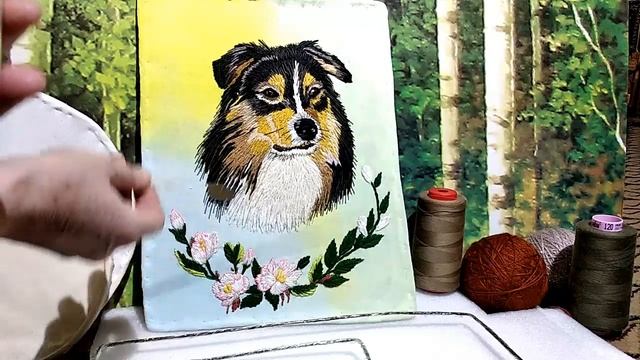 Вышивка СОБАЧКА И ЦВЕТОЧКИ смотреть онлайн