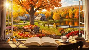 Уютный осенние день. Пение птиц, звук воды и перелистывания книги. Идеально для Чтения и Медитации