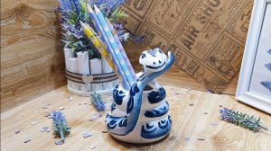 Карандашница "Змейка, гжельский фарфор