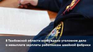 В Тамбовской области возбуждено уголовное дело о невыплате зарплаты работникам швейной фабрики