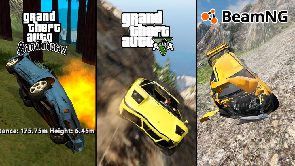 GTA 5 VS GTA SA VS BEAMNG DRIVE ПАДЕНИЕ С ГОРЫ