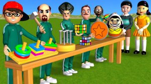 Страшный учитель 3D против игры Squid Game Деревянная дверь против Dalgona Rubik Рисование яйцо5 раз