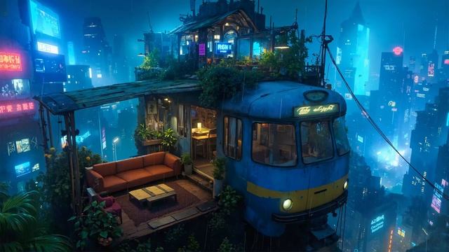 A Cozy Hideout in a Repurposed Train Car 🚃 Cyberpunk Ambience