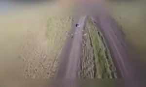 Украинский зенитный FPV-перехватчик заснял уничтожение автомобиля ВСУ