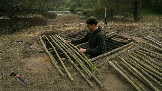 Одинокий отдых на острове, строительство подземного убежища и рыбалка ASMR смотреть онлайн