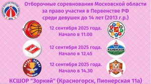 Отборочные соревнования Московской области среди девушек до 14-ти лет (2013 г.р. и моложе)