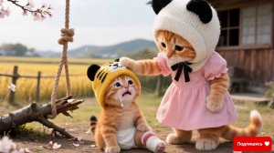 Как котенок с качелей упал