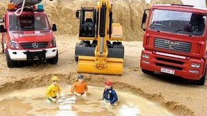 Bibo Play с игрушечной пожарной машиной, экскаватором и самосвалом — коллекция строительной техники