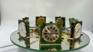 Карманно-настольные лекторские часы Ракета в каменных корпусах из яшмы и нефрита СССР stone cases