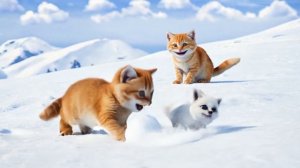Мультфильм про котиков и лису - На лыжной прогулке Мама-Кошка и котёнок спасают малыша белой лисы