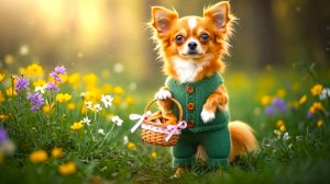 The puppy went into the forest to pick mushrooms and found a friend.