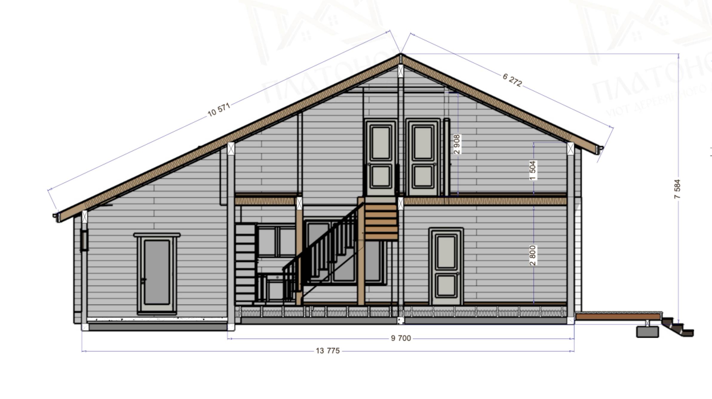 КД217: Двухэтажный дом из клееного бруса по проекту Кд217