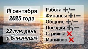 Лунный день 14 сентября 2025 года