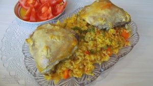 Рис с курицей и овощами приготовленный в духовке в пакете для запекания