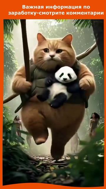 Кот спасает медвежонка