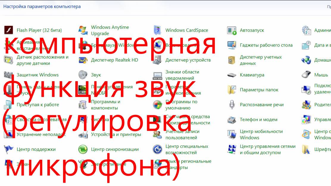 компьютерная функция звук (регулировка внутреннего микрофона).