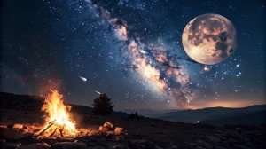 Фон костра на небе космос с луной 4K